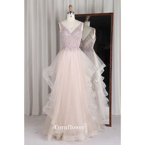 Chất Lượng Cao Mới Dài Thanh Lịch Ngành Công Nghiệp Nặng Chính Thức Phụ Nữ Dresses Sâu V Cổ Puffy Evening Dresses Quyến rũ Vải Tuyn Beading Prom - Product Image 1