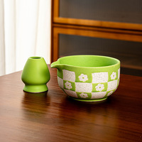 Idées cadeaux personnalisées Bol à matcha en céramique de 520 ml Fouet en bambou Chasen Support Ensemble de bol à matcha 2 pièces