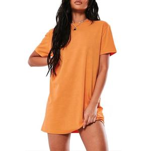 Toptan özel baskı logosu yüksek kalite düz kadınlar damla omuz T <span class=keywords><strong>Shirt</strong></span> elbise rahat yaz pamuk boy bayanlar elbise - Product Image 4