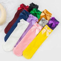 Chaussettes mi-mollet pour enfants, couleur unie, avec nœud, pour jeunes et plus âgés, style pliable, réversibles, à jambe droite, sans talon, pour filles