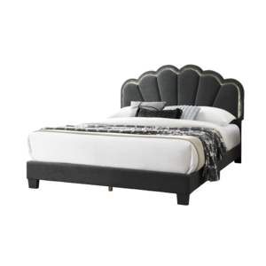 DB Queen Size Plataforma totalmente tapizada Bedframe LED Tela de lana de carbón Diseño floral Cabecero 1PC Bedcharcoal tapizado - Product Image 3