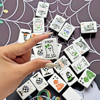 En gros, en stock : Ensemble de Mahjong américain Halloween avec 160 tuiles en acrylique, motifs Sorcière noire, Fantôme, Citrouille, design effrayant, jeu de société pour la maison