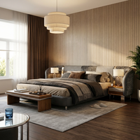Lit moderne en cuir véritable avec tête de lit en bois rayé, design capitonné haut de gamme, garantie 3 ans pour villas et penthouses
