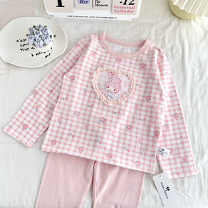 95% Baumwolle Mädchen-Hauskleidung Niedliches Pyjama-Set Herzförmig Ganzjährig Hauskleidung Frühling <span class=keywords><strong>2</strong></span>-Teiliges Set Geeignet für Alter <span class=keywords><strong>3</strong></span>-10 - Product Image 2