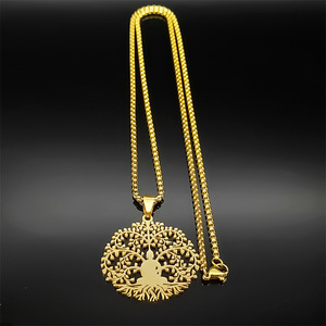 สร้อยคอพระพุทธรูปศิลาศรัทธา ต้นไม้แห่งชีวิต สำหรับผู้หญิง ผู้ชาย สแตนเลสสตีล สีทอง <span class=keywords><strong>พระ</strong></span>พุทธศาสนา โยคะ ความรัก เครื่องประดับ สร้อยคอผู้ชาย เครื่องราง - Product Image 6