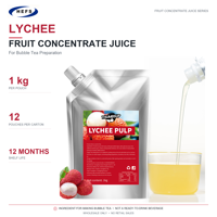 Jus Konsentrat Puree untuk Rantai Toko 1kgx12 Kantong Karton 10 Rasa Kualitas Konsisten untuk Layanan Makanan