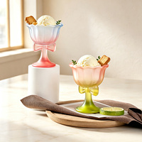 Gobelet en verre givré avec nœud papillon de 100 ml pour dessert glacé, pudding, fête de mariage, design personnalisé, avec boîte cadeau