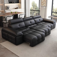 Sofá Cama Estilo Nube para Sala de Estar, Sofá Cama Moderno con Control Remoto y Taburetes Pequeños, Sofás Eléctricos de Cuero para el Hogar