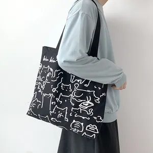 Eco Herbruikbare Opvouwbare Vrouwen Katoenen Canvas Winkelen Schoudertas Handtassen Casual Leuke Tas Met Inner Tas Voor Vrouwen