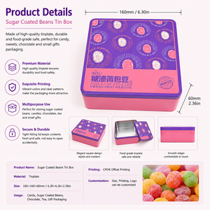 Square <b>Metal</b> Tin With Purple Pink Candy Pattern Print Custom Empty Tin For Confectionery Snack Food Gift Storage <b>Packaging</b> - Product Image 3
