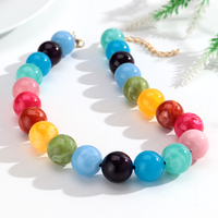 Collier fantaisie coloré pour femme, chaîne arc-en-ciel, perles rondes en marbre et ambre de 20 mm, fait main, cadeau