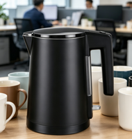 Tasse à eau chaude électrique à double paroi en acier inoxydable de 0,8 L avec indicateur de niveau d'eau, 1000 W, commande mécanique HD1008