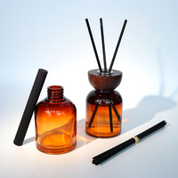 Moderne Simple Dégradé Ambre 100ml 150ml 200ml 380ml Bouteille Diffuseur en Verre Vide avec Couvercle en Bois
