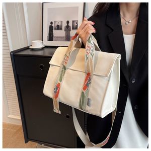 Women's <b>Canvas</b> <b>Tote</b> with Color-Block Webbing Straps, Large Capacity Casual Crossbody & Shoulder Bag - Product Image 1