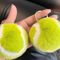 2025 mignon fourrure balle de Tennis porte-clés rose vert sport balle pendentifs Pom porte-clés en peluche pendentif voiture porte-clés sac breloque sacs à main