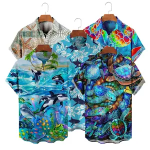 Algodão personalizado Manga Curta Rayon Camisas Havaianas Camisas Tropicais Praia Impressão Digital Camisa De Férias De Verão Para Homens