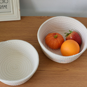 Cotton Rope Woven Storage <b>Basket</b> Round White Thread Set <b>Small</b> Medium Large Living Room Nordic Style Food Container - Product Image 4