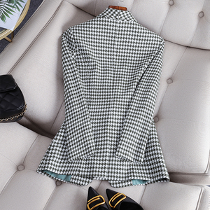 Cappotto da donna S-4XL autunno e inverno a maniche lunghe professionale piccolo completo Plaid formale Blazer con bottoni - Product Image 6