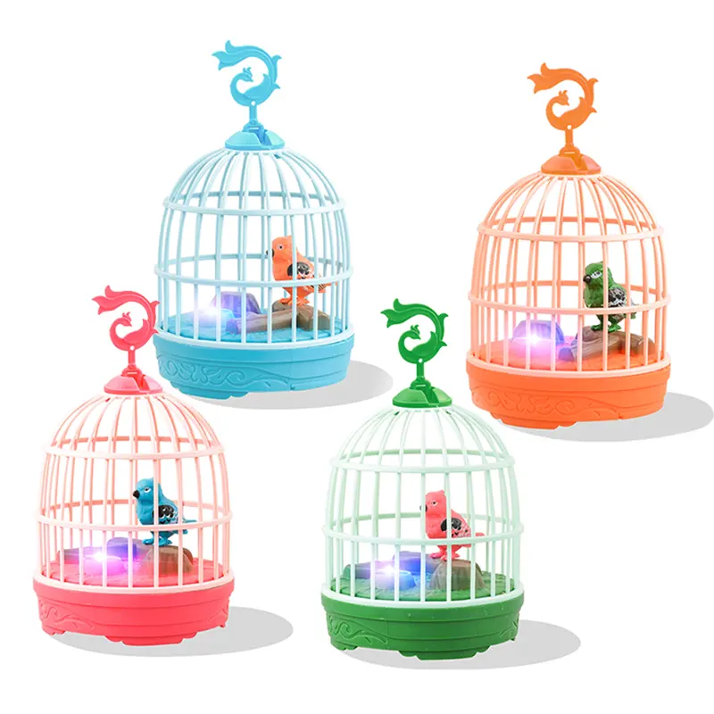 Sıcak çocuk elektrikli müzik kuş kafesi Pet oyuncak çocuklar B/O plastik sevimli Birdcage oyuncak ışık ile