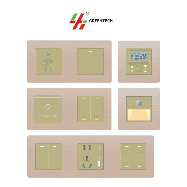 Greentech Voice Control Smart Hotel 4-Way 3-Way Retro Touch Panel Light Switch with Socket
