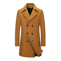 Manteau long pour homme en mélange de laine, double boutonnage, revers cranté, chaud, automne-hiver, lavable en machine
