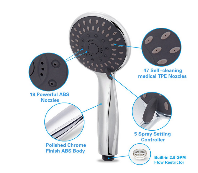chauds 5 Réglages De Jet de Massage Spa Détachable haute pression pomme de douche à main avec Tuyau et support réglable