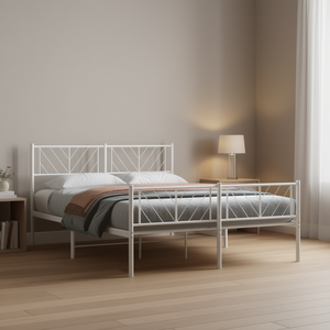 Struttura letto matrimoniale in acciaio verniciato a polvere bianca, design minimalista, mobili per camera da letto - Product Image 2