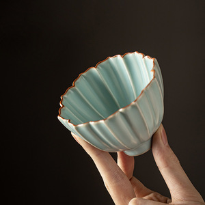 Taza de té de cerámica Ru Ware, taza maestra de porcelana con forma de loto para degustación de té, uso doméstico - Product Image 3