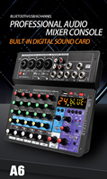 Console de mixage audio professionnelle 6 canaux avec carte son numérique intégrée, interfaces 6,35 mm/3,5 mm/XLR/USB/sans fil pour ordinateur
