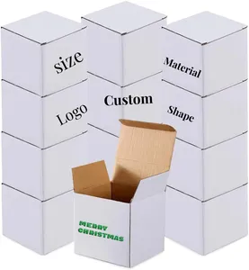 定制白色牛皮纸礼品包装盒带盖波纹小运输邮件盒圣诞礼品纸板印刷