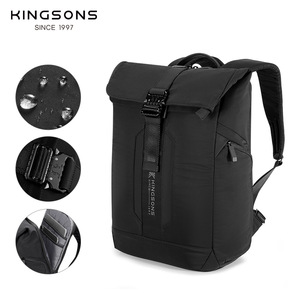 Kingsons Men's <b>Backpack</b> 20-35L <b>Waterproof</b> Expandable Everyday Outdoor Travel Bag Solid Color <b>Black</b> And Gray - Product Image 2
