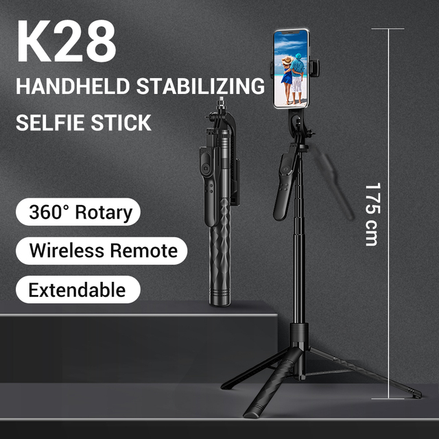 Latest Product HANDHELD STABILIZING K28 SELFIE STICK TRIPOD 360 Degrees Rotation with Remote Length 1.75 Meters