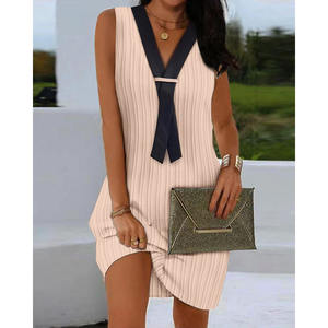 Frauen Weiß Plissee Tank Kleid Sommer Lässig Farb blockierende Falsche Krawatte Patch Vintage Loose Prom Kleider für Frauen - Product Image 5