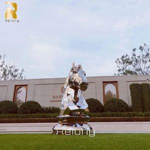 Наружная декоративная серебряная абстрактная Геометрическая статуя головы лошади из нержавеющей стали - Product Image 3