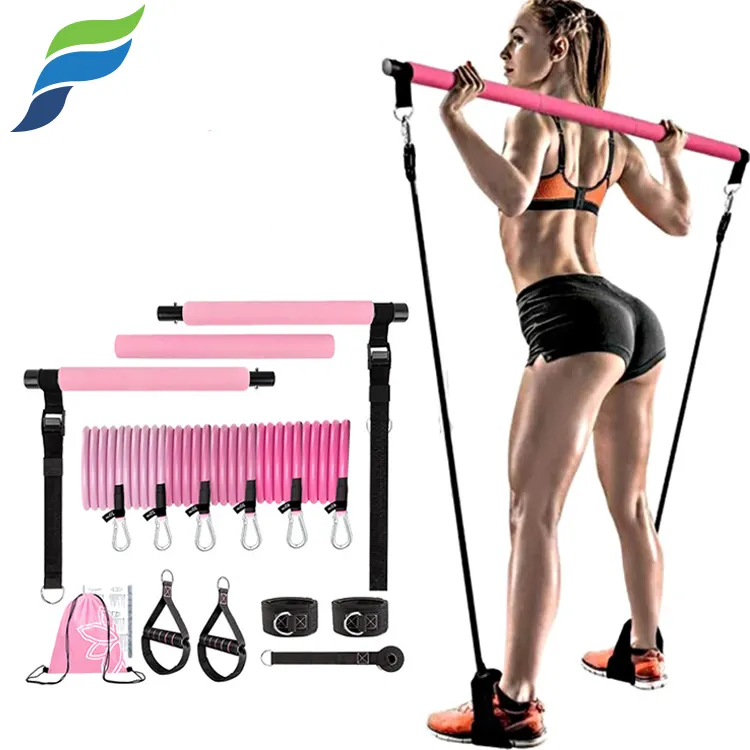 YETFUL Custom Multifunctional Fitness Exercise Adjustable Latex Pilates Bar Stick With Resistance Bands