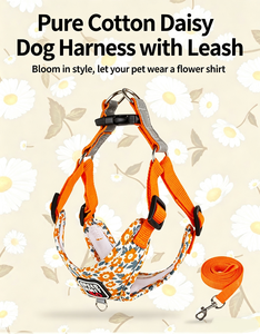 Harnais de poitrine pour chien, imprimé floral, en polyester respirant, avec laisse de traction, équipement de promenade confortable - Product Image 4