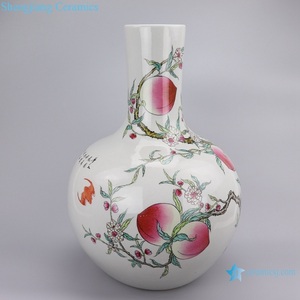 RZIS14 Antiguo Qing Emperor Qianlong pintado pastel dibujo <span class=keywords><strong>de</strong></span> nueve longevidad melocotones cerámica Globular bola jarrón - Product Image 5