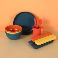 Ensemble de 36 bols et assiettes réutilisables sans BPA, ensemble de vaisselle écologique en paille de blé avec logo de marque personnalisé