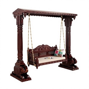 Columpio Exclusivo de Madera de Teca con Cadenas de Metal de Latón, Columpio de Madera de Teca Royal para Villa y Sala de Estar, Columpio de Madera Dorado Antiguo - Product Image 3