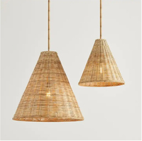 Luminaire suspendu conique en osier personnalisable, lustre en rotin naturel tissé à la main pour salle à manger et îlot de cuisine