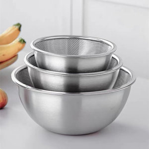 Ensemble de saladiers en acier inoxydable, 2 pièces, avec passoire double couche pour laver les légumes, égoutter les fruits, utilisation en cuisine - Product Image 4