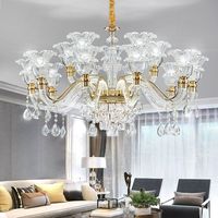 Lustre en cristal doré de style européen de luxe avec hauteur réglable, lampe suspendue pour salon, salle à manger, luminaires suspendus