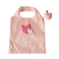 Sac fourre-tout pliable en polyester réutilisable avec motif de cœur de dessin animé personnalisé, sac de courses pliable et recyclable
