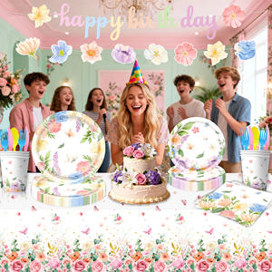 Ensemble de vaisselle de fête printanière avec papillons et fleurs, assiettes en papier, gobelets, bannière pour les fêtes de remise de diplômes, anniversaires, Pâques, directement de l'usine - Product Image 2