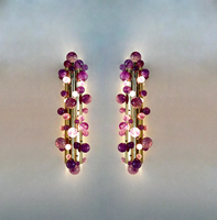 Lampes murales LED en quartz rose de luxe, base en métal doré moderne, abat-jour en verre sphérique en cristal, chambre à coucher, salon, hôtel