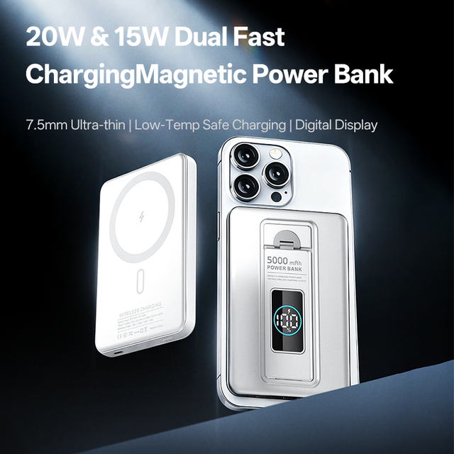 Aluminum Alloy Waterproof High Capacity Ultra-thin Lightweight Magnetic Power Bank 5000mAh for iPhone Android with Case