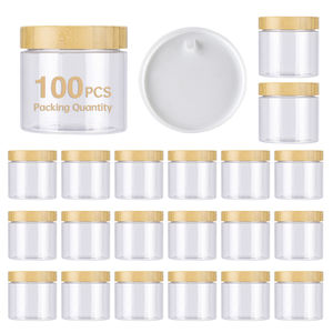 Pot Cosmétique Cylindrique en Plastique Givré Transparent Marron de Luxe 500ml avec Couvercle Vissant en Bambou <span class=keywords><strong>pour</strong></span> Crèmes <span class=keywords><strong>Corps</strong></span> et Yeux - Product Image 4