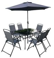 Factory Direct Ensemble de 7 pièces Meubles de salle à manger d'extérieur Parasol de jardin Chaises parapluie Table