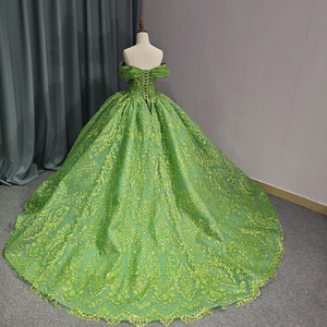 Robe de bal scintillante élégante verte brillante à épaules dénudées, robe de soirée coupe cœur 6727-1 - Product Image 4