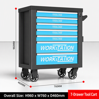 Chariot de rangement d'outils pour garage avec panneau latéral ouvert, 7 tiroirs, capacité de charge de 300 kg, OEM/OBM, faible risque de perte de ventes pour les vendeurs e-commerce